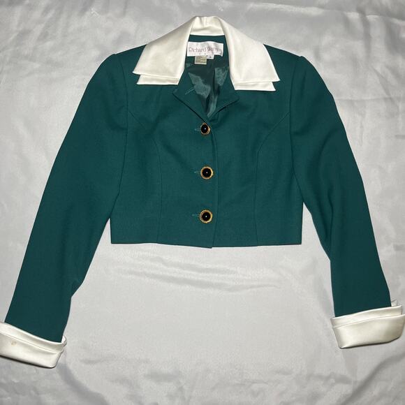 Vintage Richard Warren Sheath Dress w/ Blazer Sz 6 Green White 100% Wool Career - Picture 2 of 10